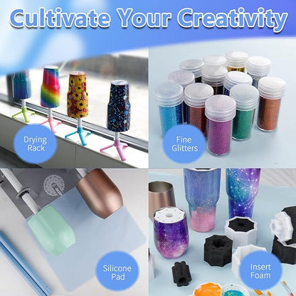 LFSUM Cup Turner for Crafts Tumbler,Tumbler Cup Spinner,Glitter Powder,Epoxy Resin kit for Tumblers for Beginners with Epoxy and Heat (2X-Cup-Silver)