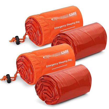 Primacare CB-3684-2 Pack of 2 Emergency Sleeping Bags for Survival, Mylar BlanketTent Used for Emergency, Camping, Hiking, Hunting, Outdoors, Perfect for Medical First Aid Supply Kits, Adult, Orange