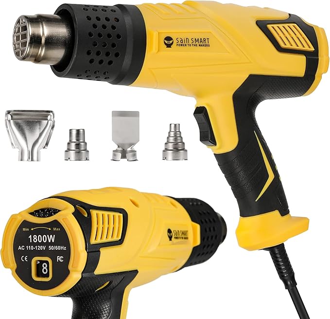 SainSmart Heat Gun, 1800W, Variable Temperature Control 120 F-1202 F, Fast Heat Hot Air Gun Soldering, with 4 Nozzles for Crafts, Epoxy Resin, Shrinking tubes, Stripping Paint, and Shrink Wrapping