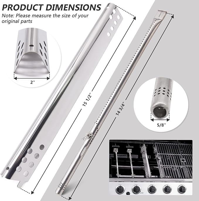 Criditpid Grill Replacement Parts for Charbroil Advantage 4 Burner 463344116, 463343819, 466344116 Models, Stainless Steel Grill Burners, Heat Plate Shields, Crossover Tubes and Ignitors