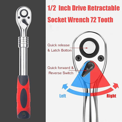 12-Inch Drive Extendable Ratchet Wrench,12" Drive 72-Tooth Quick-release Retractable Socket Wrench Reversible