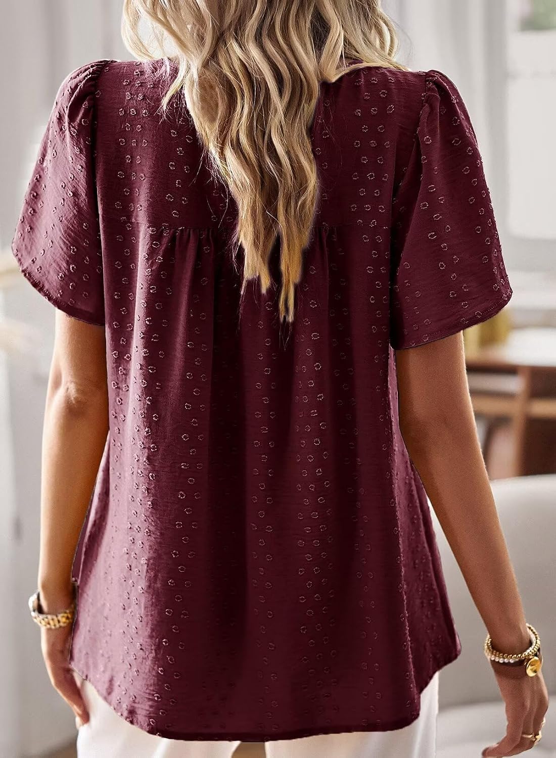 Falechay Womens Summer Tops Crewneck Short Sleeve Shirts Casual Chiffon Blouses Flowy Lace Hem Boho Clothing Trendy 2026