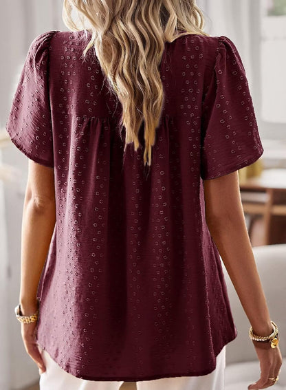 Falechay Womens Summer Tops Crewneck Short Sleeve Shirts Casual Chiffon Blouses Flowy Lace Hem Boho Clothing Trendy 2026
