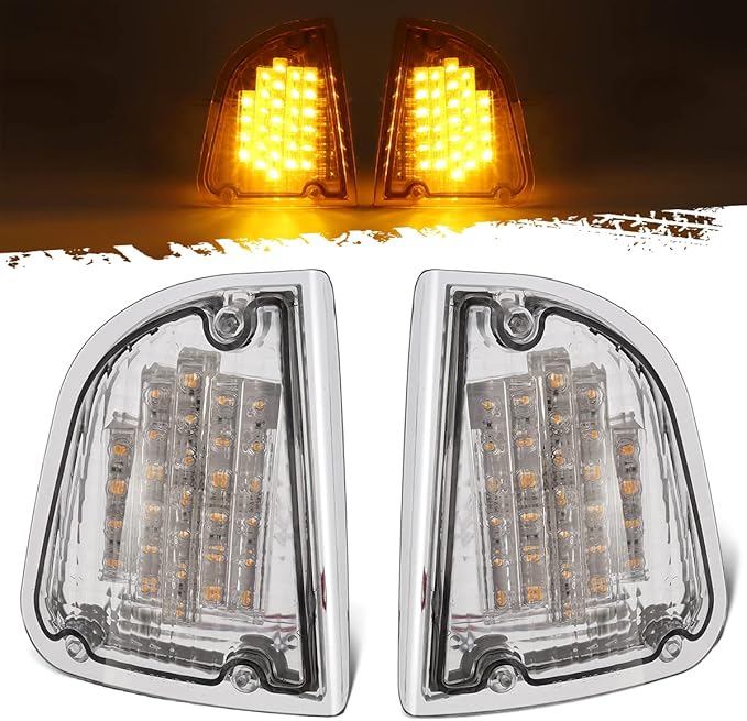 Partsam Clear Lens 29 Amber LED Front PTC Light Assembly Replacement for Kenworth T600 T660 K300 T300 T330 Front LED Turn Signal Lights and Parking Lights Lamps, LH  RH, 1157 Plug