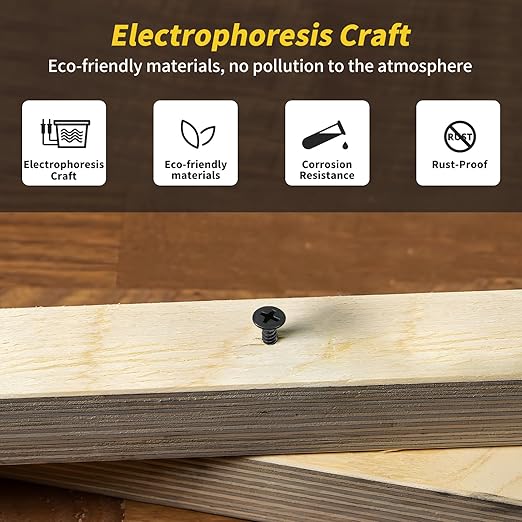 Wood Screws 1 Inch, 130 PCS FIXLINK Premium Flat Head Phillips Black Wood Screws, Self Tapping Electrophoresis Used in Indoor Furniture, Woodworking (8 x 1)