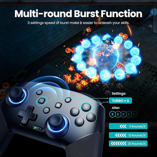 VOYEE Switch Controller Wireless, Pro Controllers Compatible with Switch LiteOLEDPC, One-Key Pairing Gamepad with 9-Color RGB LEDs 1000mAh Battery 6-Axis Motion Wake Up Function
