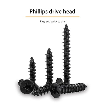 8 X 1 Black Screw,Flat Head Phillips Wood Screw, Electroplating Black Carbon Steel, 8 X 1-Inch, 100Pcs