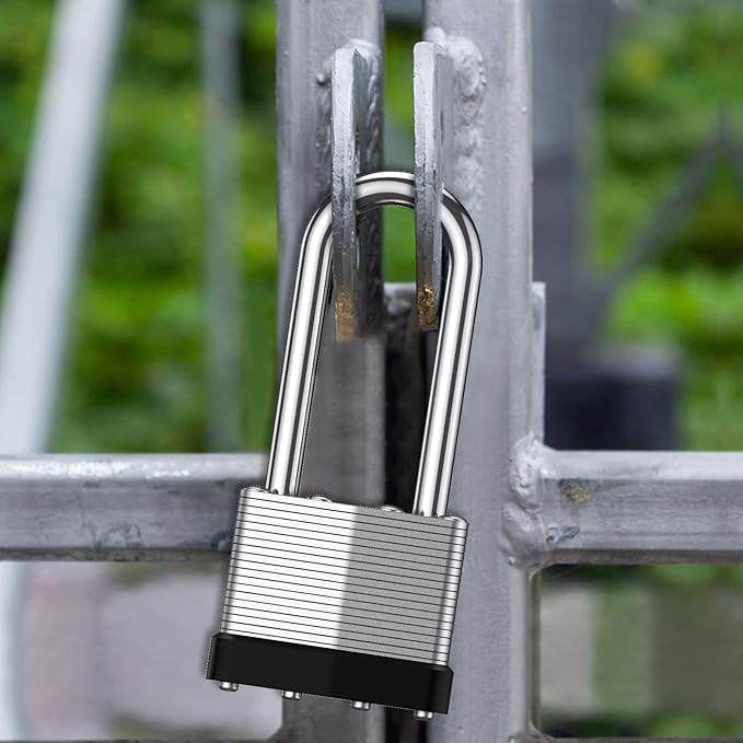 KeeKit Padlock with Key, 40mm Heavy Duty Lock with 53mm Long Shackle, Waterproof Gate Solid Brass Lock for Gym Locker, Garage, Fence, Shed, Yard, Outdoor, Indoor, 2 Pack