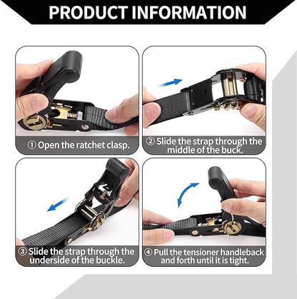 Ratchet Tie Down StrapsHeavy Duty Tensioning Belts Motorcycle Trailer Trucks CargoAdjustable 800kg 1"x 10'  1 Pcs Black