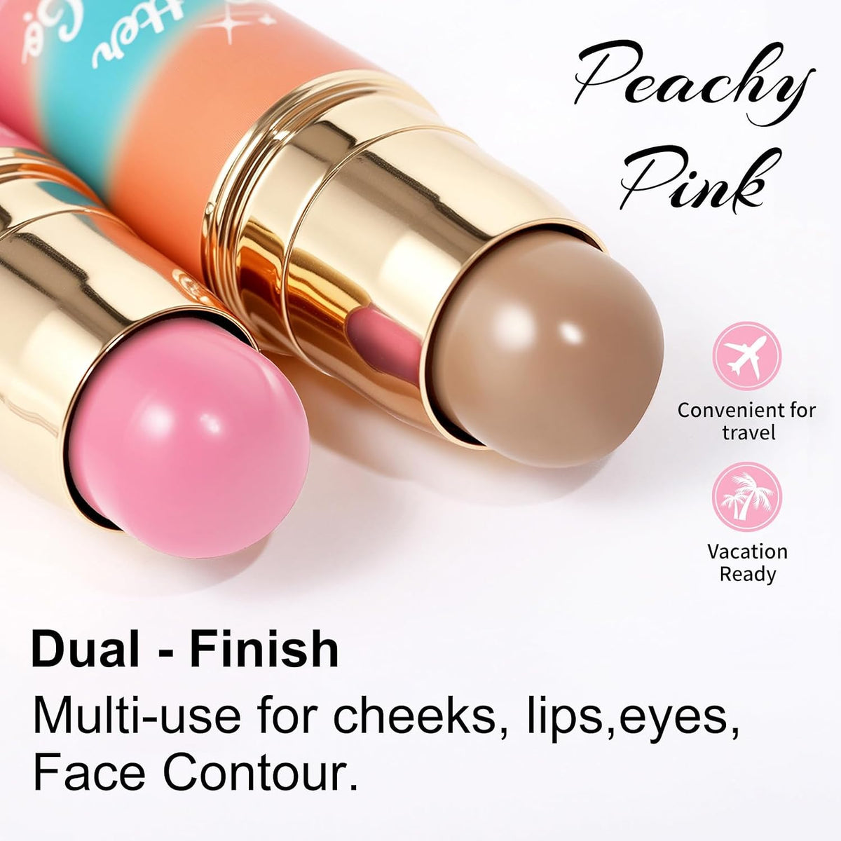 Dual-Ended Blush and Bronzer Stick – 2-in-1 Creamy Face Cheeks Contour Makeup, Smooth Hydrating Formula, Buildable Color for Natural Radiant Glow Beauty For Women (Beachy Pink)
