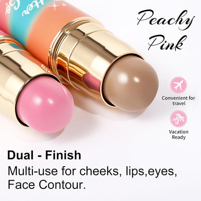 Dual-Ended Blush and Bronzer Stick – 2-in-1 Creamy Face Cheeks Contour Makeup, Smooth Hydrating Formula, Buildable Color for Natural Radiant Glow Beauty For Women (Beachy Pink)