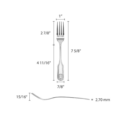 Thunder Group SLSS006 Dinner Fork, 7.68", 180 Stainless Steel, Mirror-Finish, Sea Shell, Pack of 12