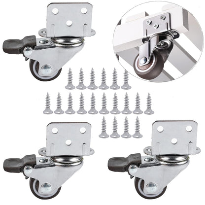 HOWDIA 1" Swivel Plate Caster Wheels with Brake L-Bracket Side Mount TPR Rubber Small Furniture Replacement Silent Mute Locking Casters for Furniture Legs Set of 4