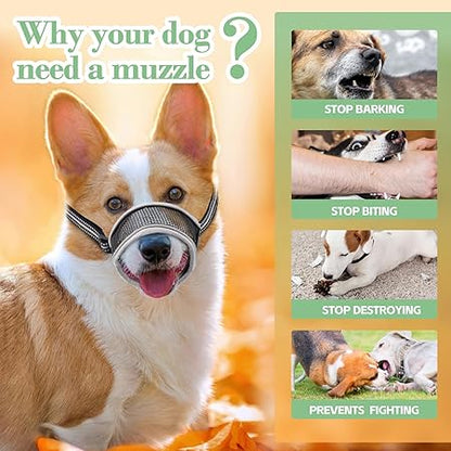 Dog Muzzle,Soft Mesh Breathable Muzzle, Air Mesh Dog Muzzle with Reflective  Adjustable Strap for for Biting Chewing Grooming,Allow Panting Drinking,Dog Muzzle for Small (Black, S)