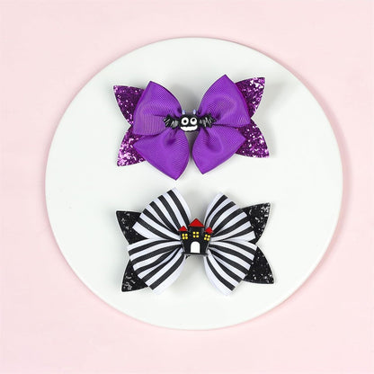 Spooktacular Halloween Hair Accessories For Girls Pumpkin Cat Bow Clips 2pc Womens Hair Barrettes Large (A, One Size)