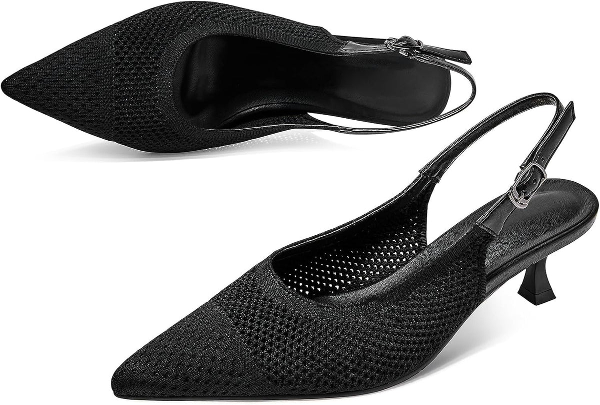 Size 9 Cozivwaiy Black Mesh Kitten Heel for Women Slingbanck Business Shoes Pointed Closed Toe Elagant Office Pumps Comfortable Low Heels