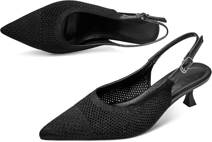 Size 9 Cozivwaiy Black Mesh Kitten Heel for Women Slingbanck Business Shoes Pointed Closed Toe Elagant Office Pumps Comfortable Low Heels