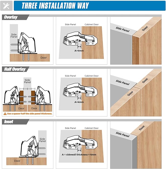 Ravinte 2 Pack Hidden Hinges Soft Close Surface Mount Kitchen Cabinet Hinges, No Pre-drilled for Kitchen Cupboard