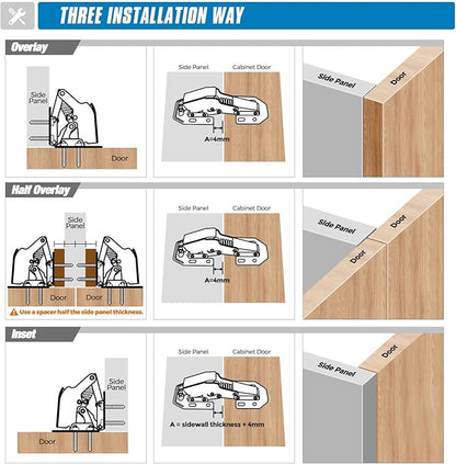 Ravinte 2 Pack Hidden Hinges Soft Close Surface Mount Kitchen Cabinet Hinges, No Pre-drilled for Kitchen Cupboard