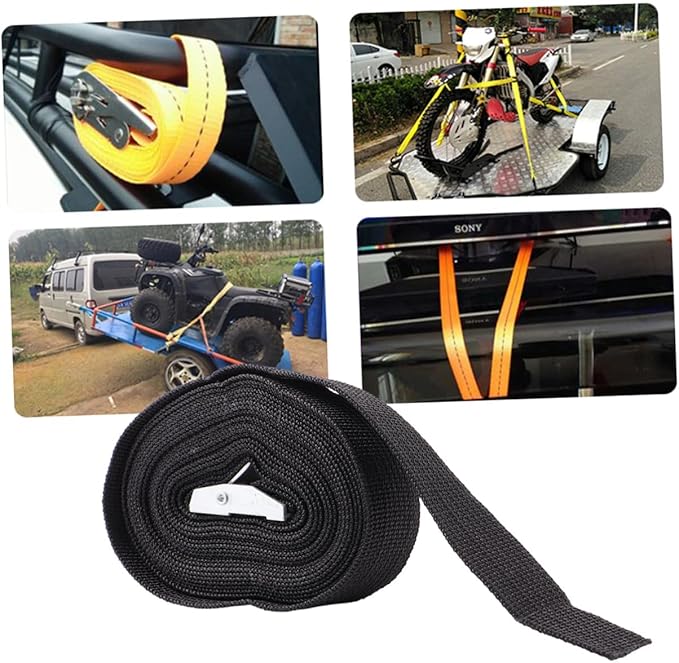 GARVALON 2pcs Polyester Cargo Straps Zinc Alloy Buckle Fixing Kit Band for Car Motorcycle Black Sturdy and Easy to Use