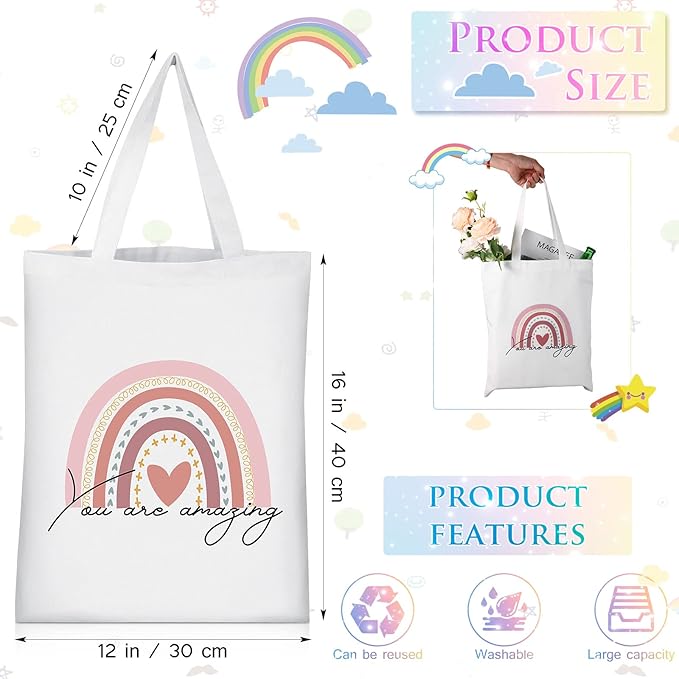 Sanwuta 2 Pcs Aesthetic Canvas Bag Inspirational Tote with Zipper Thank You Gift Bag for Women Teacher Reusable Canvas Bag