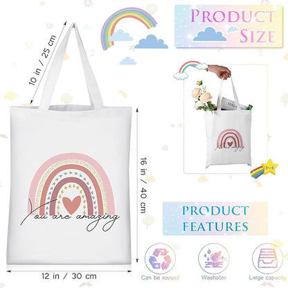 Sanwuta 2 Pcs Aesthetic Canvas Bag Inspirational Tote with Zipper Thank You Gift Bag for Women Teacher Reusable Canvas Bag
