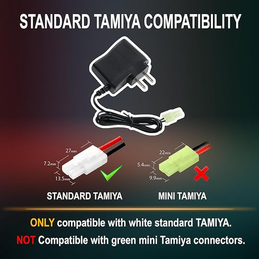 Lancer Tactical Airsoft RC Battery Charger for 9.6V (8S) NiMHNiCd Battery Packs, 12V 400mA AC Plug Charger wStandard Tamiya Connector