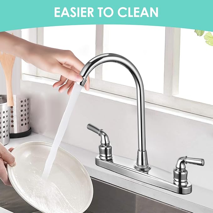 RV Non-Metallic Kitchen Faucet Two Handle-8" Main Body-High Arch-360 Swivel Replace for Motorhomes, Travel Trailers,Campers (8" HIGH Arch)