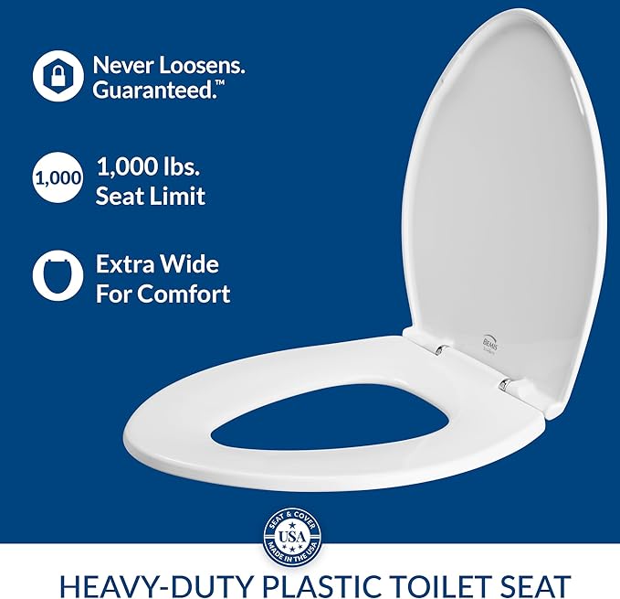 BEMIS 1000CPT Paramont Heavy Duty OVERSIZED Closed Front Toilet Seat with 1,000 lb Weight limit will Never Loosen & Reduce Call-backs, ROUND/ELONGATED, Plastic, White