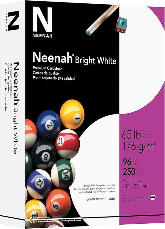Neenah Bright White Bright White Card Stock, 96 Bright, 65 lb Cover Weight, 8.5 x 11, 250Pack
