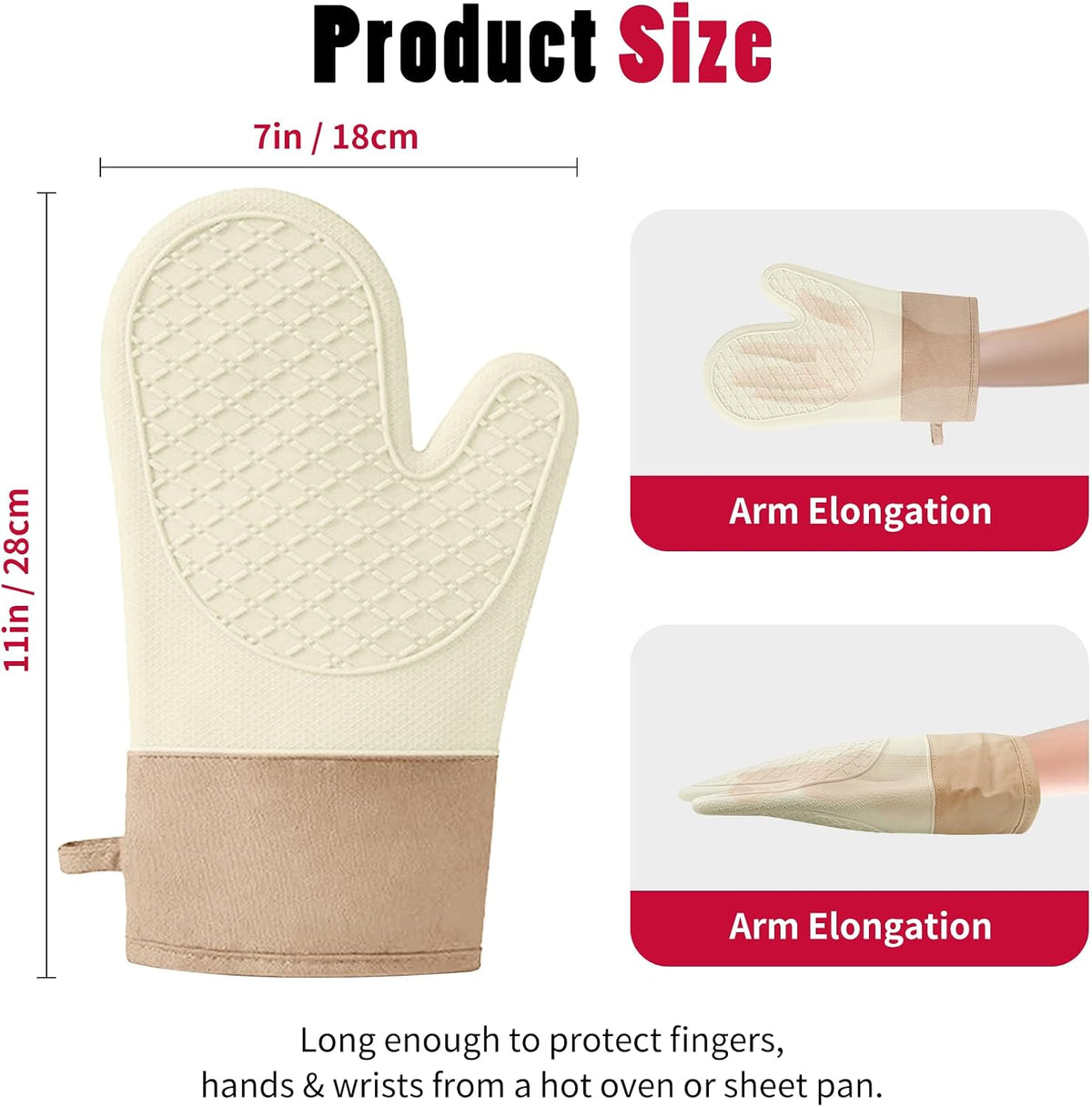 Silicone Oven Mitts?Heat Resistant up to 500°F, Oven Gloves with Soft Lining, Non-Slip Kitchen Essentials, Kitchen Gadgets, Apartment Essentials, Great Gift for Cooking (beige-1pair)