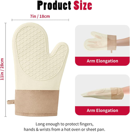 Silicone Oven Mitts?Heat Resistant up to 500°F, Oven Gloves with Soft Lining, Non-Slip Kitchen Essentials, Kitchen Gadgets, Apartment Essentials, Great Gift for Cooking (beige-1pair)