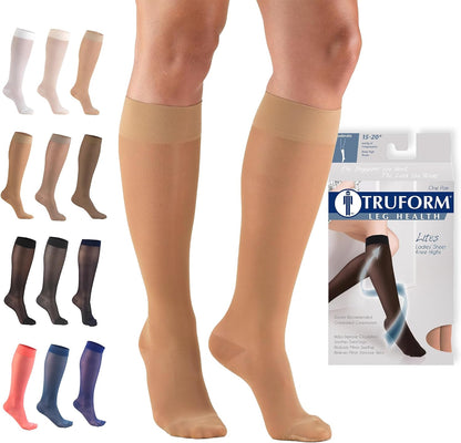 Truform Sheer Compression Stockings, 15-20 mmHg, Women's Knee High Length, 20 Denier, Beige, Large ( Box damage )