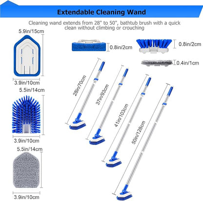 Lalafancy Shower Cleaning Brush with Locking Head, 3 in 1 Tub Tile Scrubber Brush with 50'' Extendable Long Handle Stiff Bristles Scouring Pads Microfiber for Cleaning Bathtub Shower Wall Bathroom
