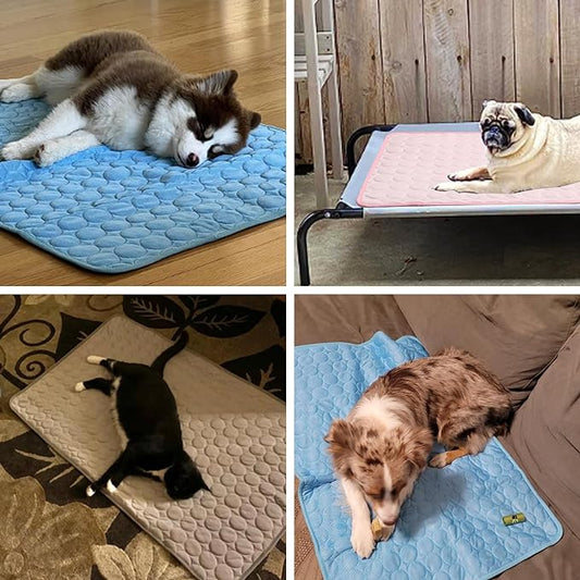 MICROCOSMOS Summer Cooling Mat  Sleeping Pad- Water Absorption Top, Materials Safe, Easy Carry, EZ Clean. Keep Cooling for Pets(Blue, 28" x 22")