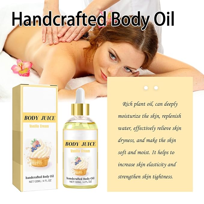 Vanilla Body Juice Oil Skin Moisturizer, Body Juice Oil Vanilla Cream Flavor,120ml4fl.oz Hand Crafted Body Oil