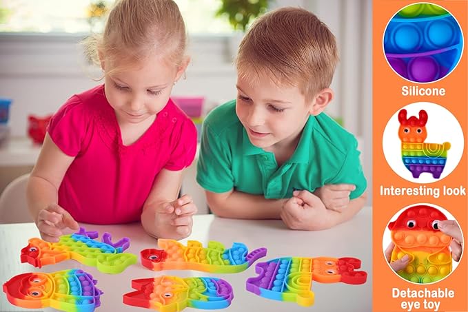 2 Packs Animals Fidget Toys,Push Bubble Sensory Toy for Kids,Rainbow Elephant Leopard Stress Reliever Squeeze Toys Set Educational Fidgets Gift for Toddlers Adults Party Classroom Must Have