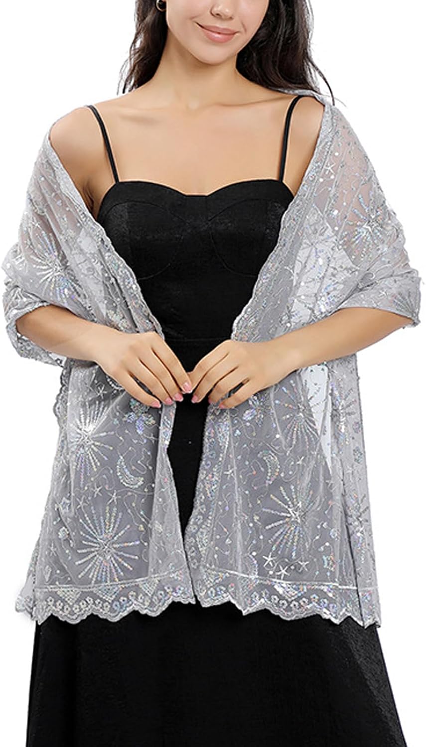 Ralcosuss Women’s Sequins Glitter Pashmina Scarf Shawl and Wrap for Evening Party Dresses Wedding Bride Bridal Gifts