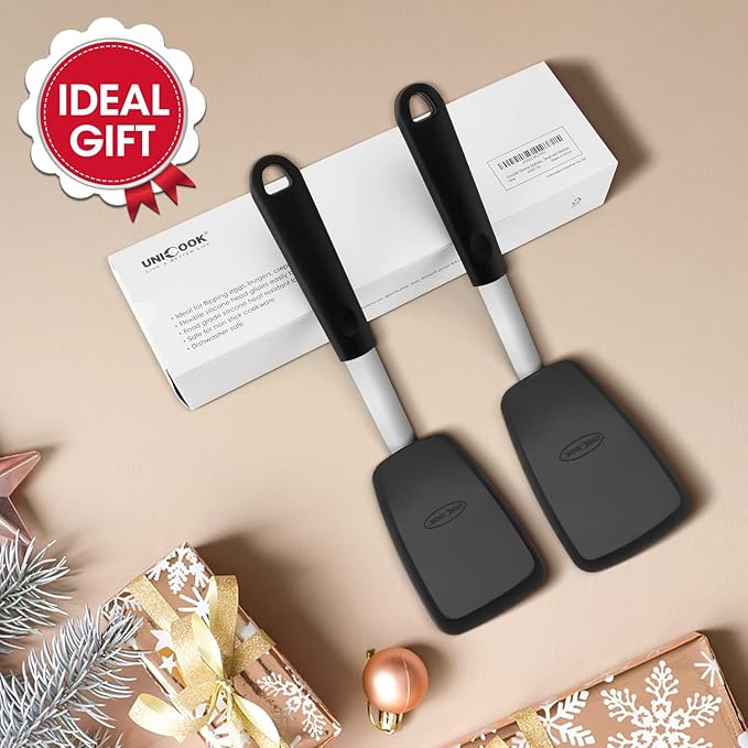 Unicook Upgraded Silicone Spatula, Flexible Egg Turner, 600F Heat Resistant Silicone Handle, Kitchen Cooking Utensils, Ideal for Flipping Eggs, Pancake, Burgers, Crepes and More, Small and Medium