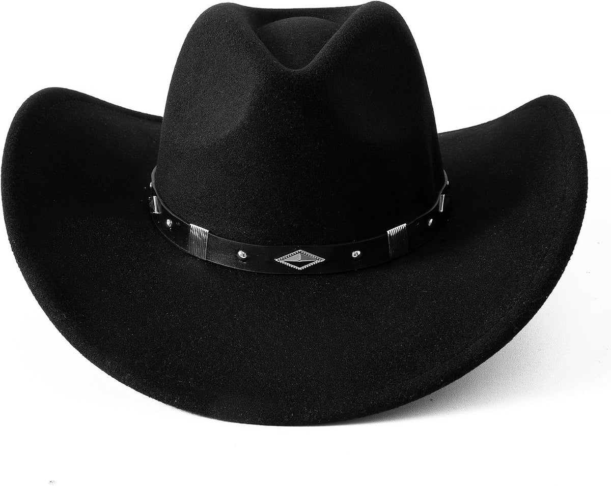 Women Men Classic Felt Wide Brim Western Cowboy Cowgirl Hat with Belt Buckle