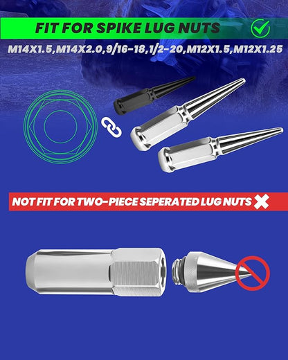Spike Lug Nuts Socket Key, Stripped Lugnut Remover, 19mm Hex Universal Drive Spike Lugnuts Socket Tool with 5" Tall, Compatible with 14x1.5,14x2.0,916-18,12-20,12x1.5,12x1.25 Spiked Lug Nut