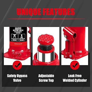 Bottle Jack 10 Ton (20,000 LBs) Hydraulic Car Jack, Fit for Auto Truck Repair and House Lift, Red