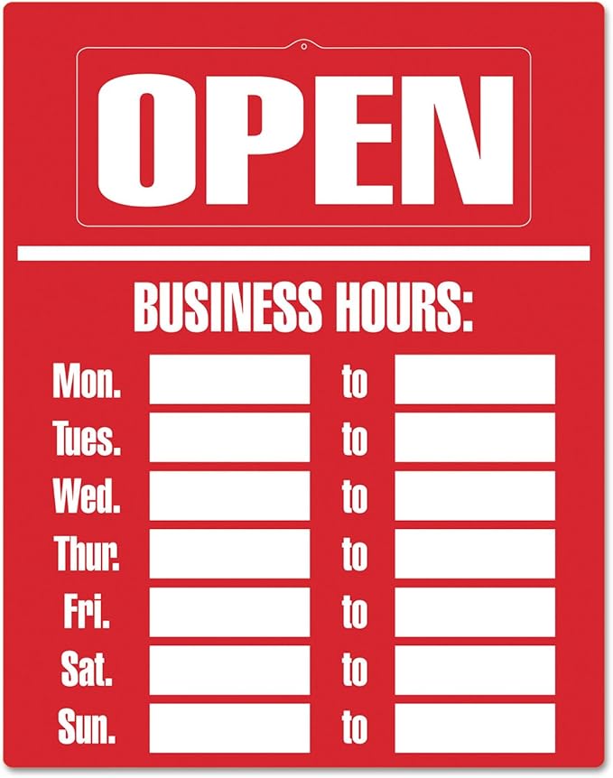 COSCO 098072 Business Hours Sign Kit, 15 x 19, Red