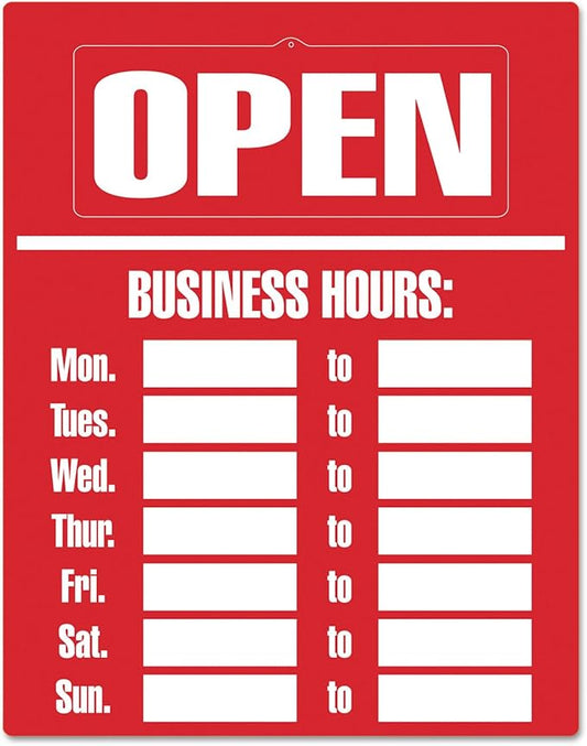 COSCO 098072 Business Hours Sign Kit, 15 x 19, Red
