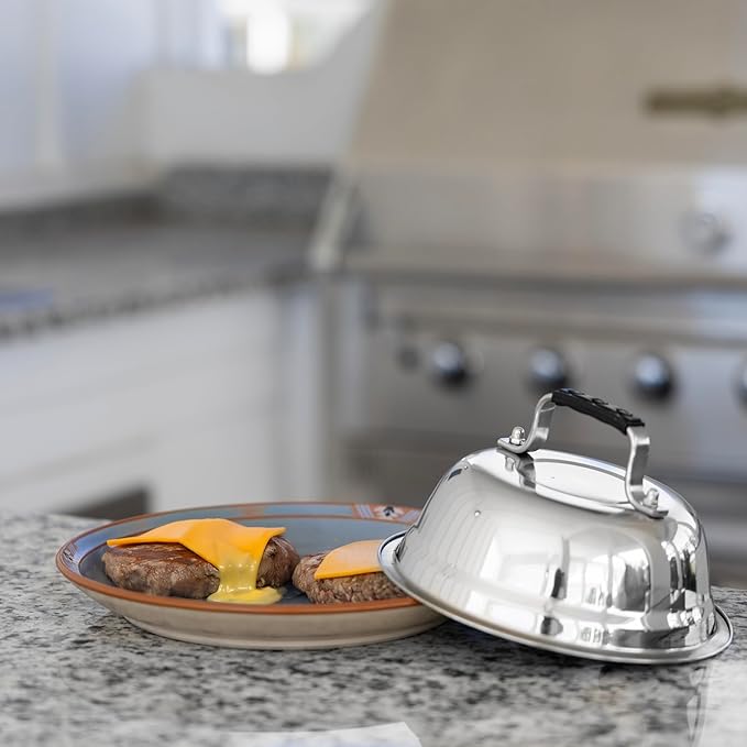 Outset Burger Cheese Melting Dome for Grill, Griddle, and Stovetop, Stainless Steel