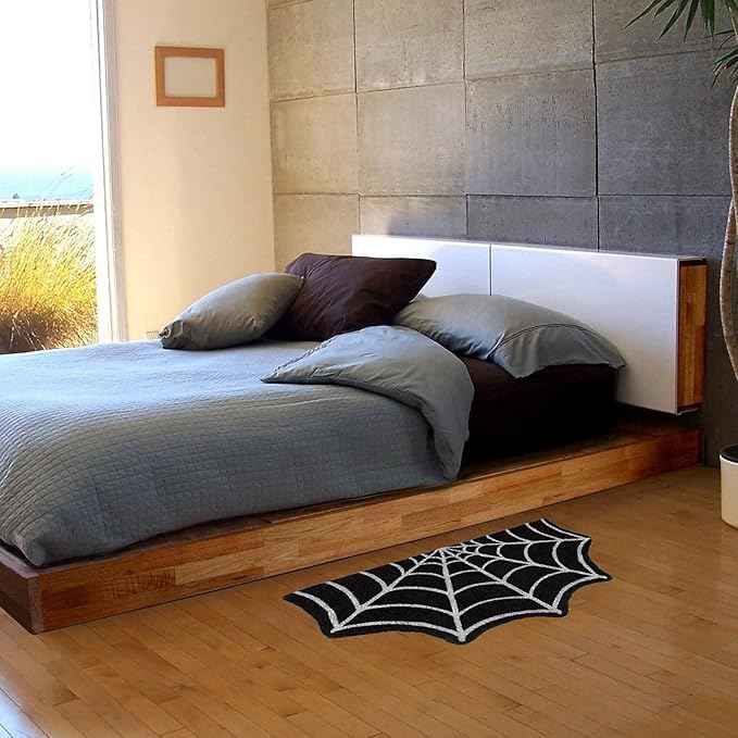Spider Web Indoor Halloween Rug Black Kitchen Rugs Goth Bath Mat Spooky Non Slip Doormats Fall Thanksgiving Rugs for Indoor Outdoor Entrance (Black)