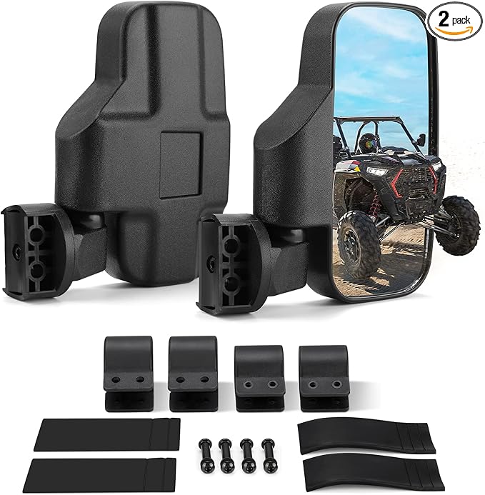 KEMIMOTO UTV Mirrors UTV Side Mirrors Fits 1.6 inch to 2 inch Roll Cage Compatible with Polaris RZR 900 1000 Can Am Kawasaki Mule Rhino YXZ Zforce Pioneer, Shatter Proof Tempered Glass