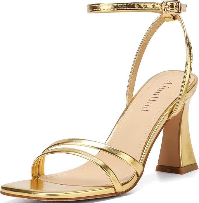 AIUNIIND Chunky Heels for Women, Square Open Toe Strappy Sandals, 3.15 Inch | High Thick Heel Shoes, Adjustable Ankle Strap, Comfortable, for Dress, Wedding, Evening Party, Prom