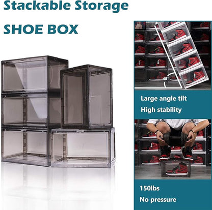 Reitu 3 Pack Shoe Storage Boxes, Clear Plastic Stackable Shoe Organizer Bins, Side Opening Sneaker Holder Containers For MenWomen sneaker Fit up to US Size 13 (Clear)