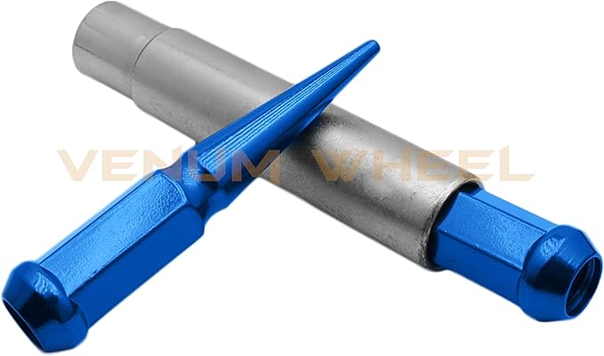 (6) Blue Spike Lug Nuts 12x1.5 Thread Pitch  Fits Aftermarket Wheels Acorn Seat with Tall Socket for Removal 4.5" Solid Piece